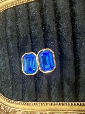 Gold-Set Royal Blue Octagon Stud Earrings Monet